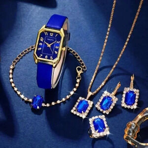 Blue Watch & Jewelry Set 6 Piece